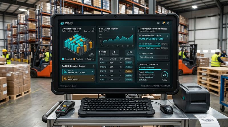 Wholesale warehouse and stock operations workspace